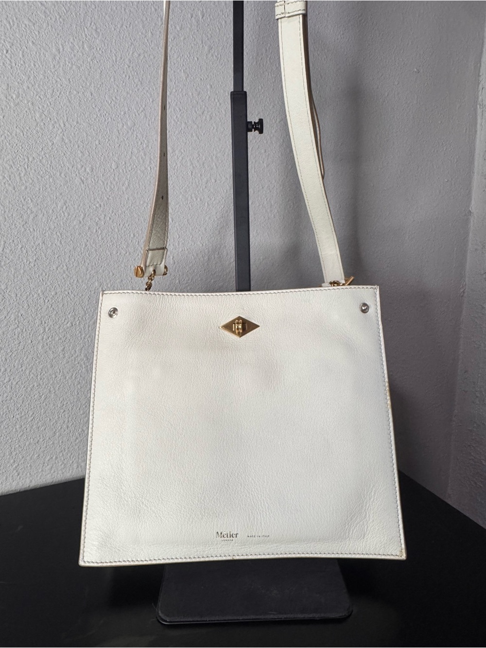 Metier Stowaway Cream Leather Crossbody Bag with Gold Accent